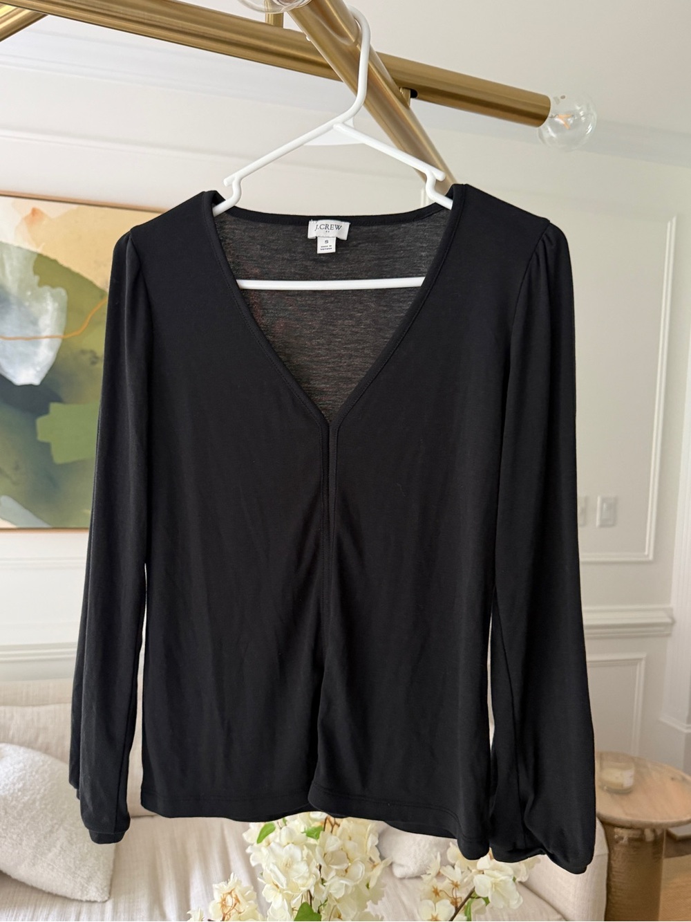J. Crew Black V-Neck Long Sleeve Top